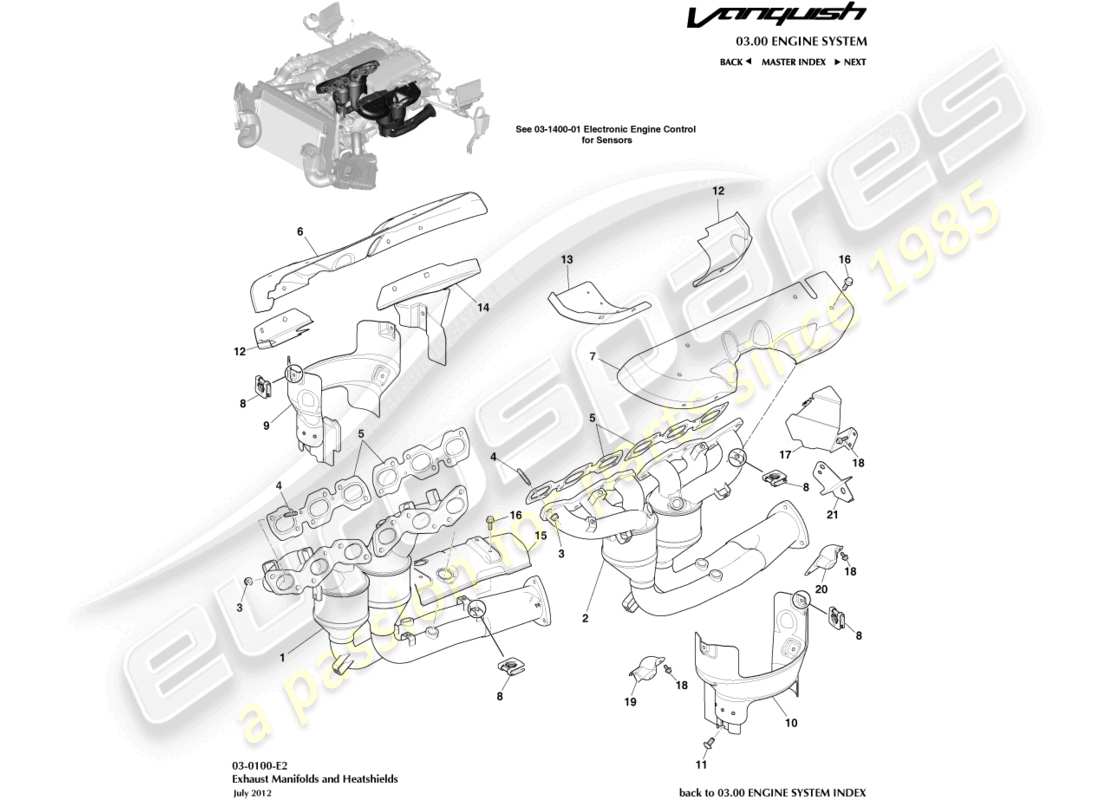 aston martin vanquish (2016) auspuffkrümmer ersatzteildiagramm