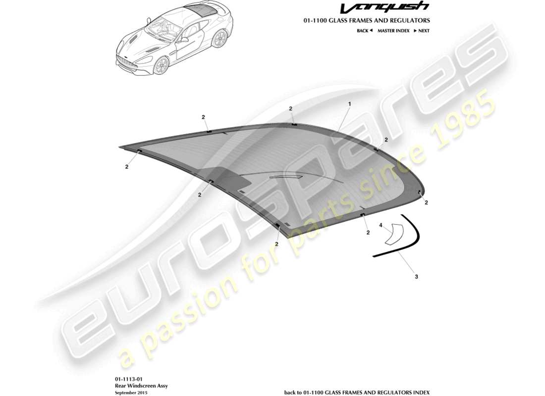 aston martin vanquish (2018) heckscheibe teilediagramm