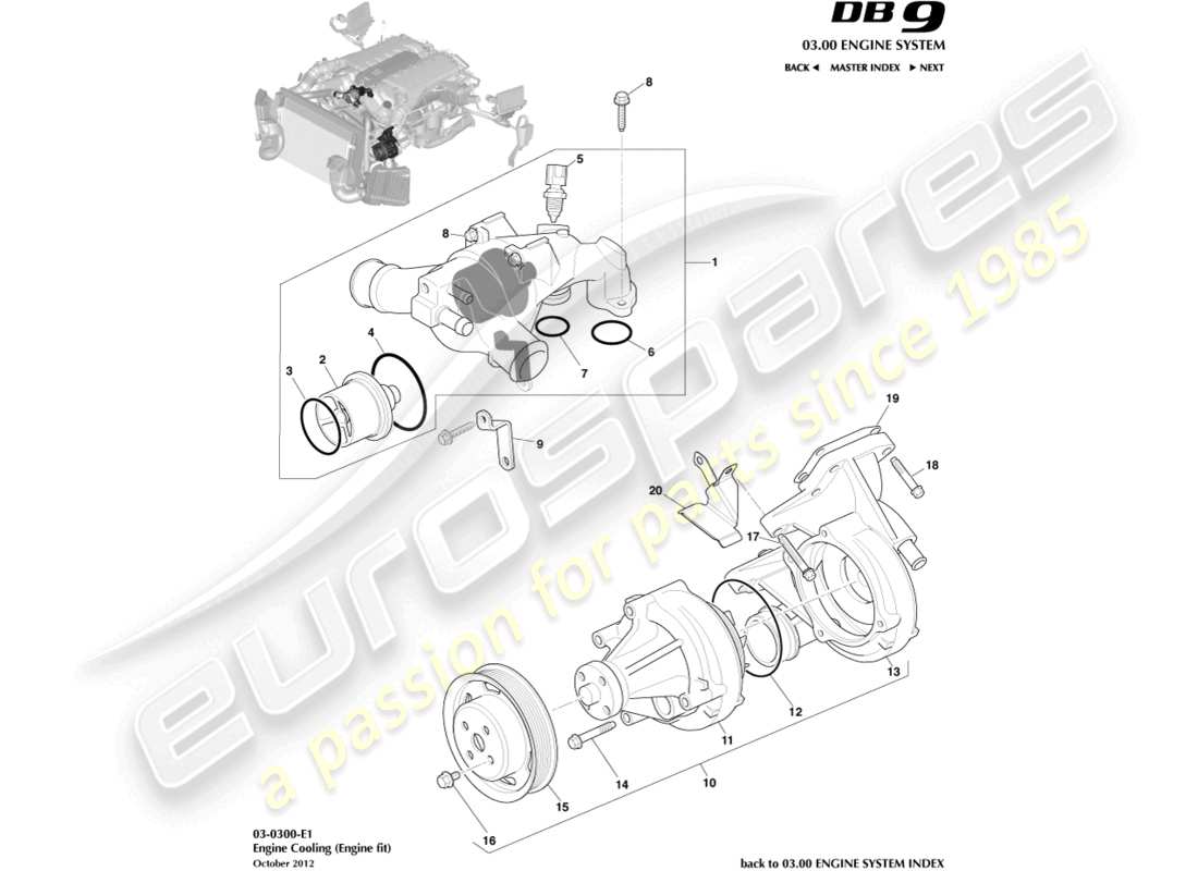 aston martin db9 (2013) teilediagramm motorkühlung