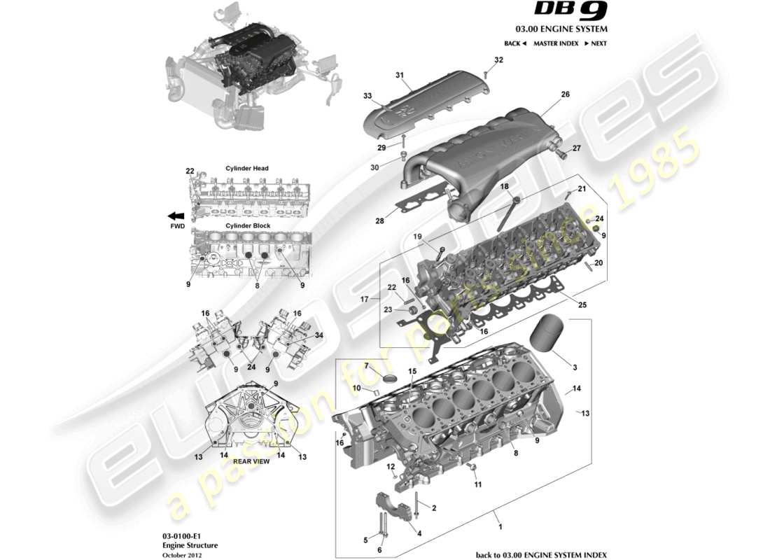 aston martin db9 (2015) teilediagramm der motorstruktur