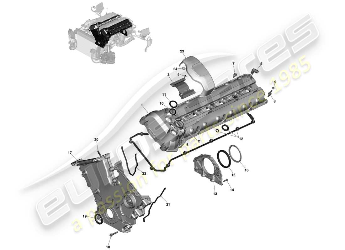 aston martin vanquish (2013) teilediagramm für motordichtungen