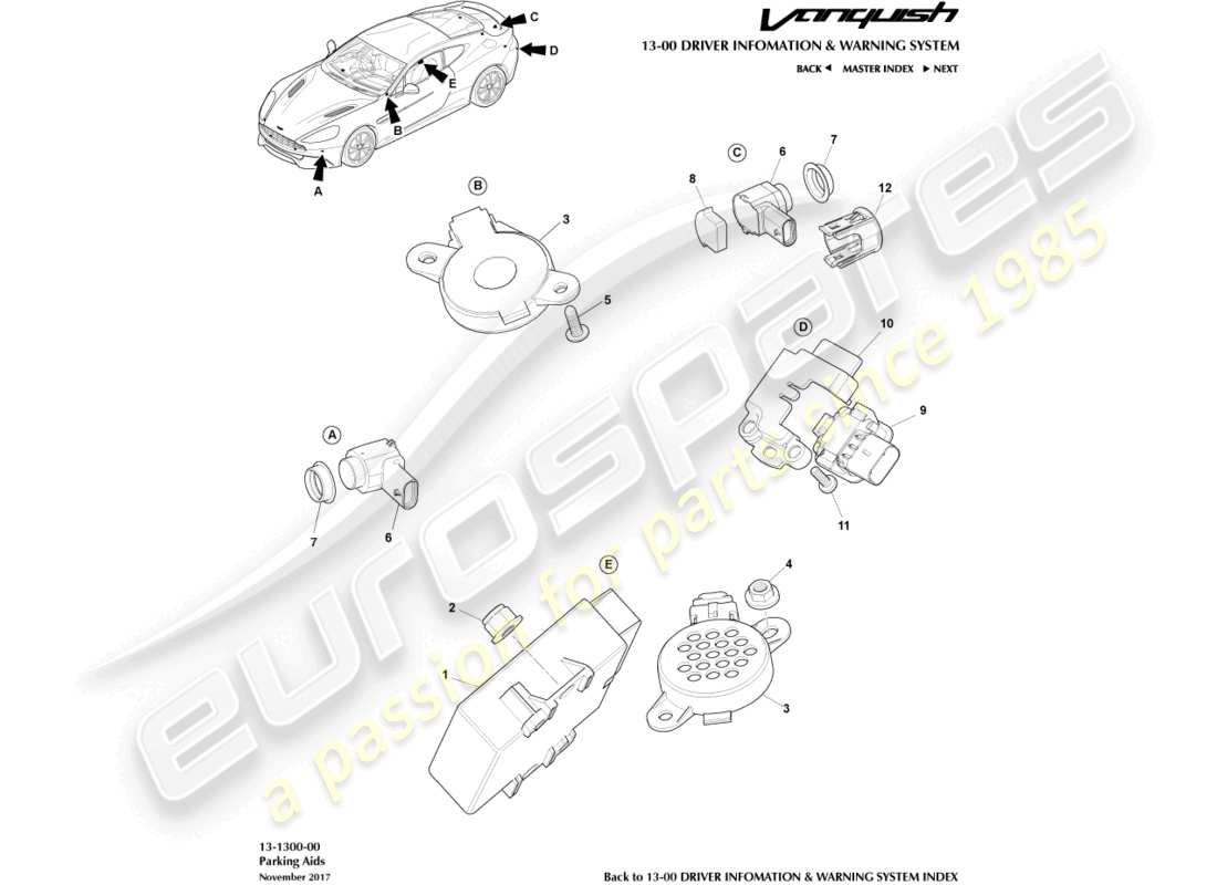 aston martin vanquish (2016) parking aid ersatzteildiagramm