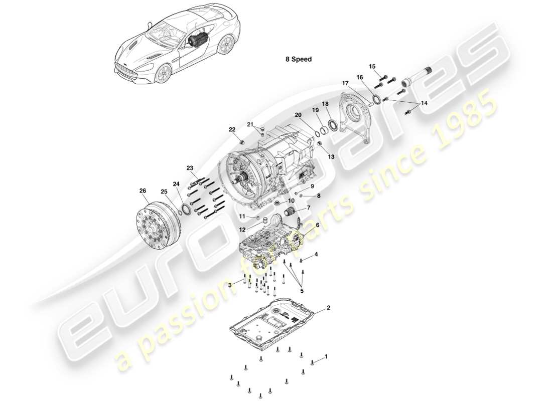 aston martin vanquish (2013) getriebebausätze, 8spd teilediagramm
