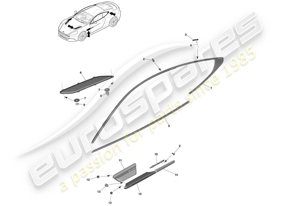 aston martin vanquish (2013) obere außenverkleidung, coupé-teilediagramm