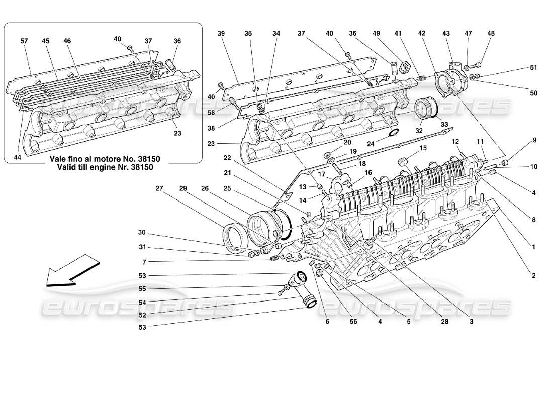ferrari 355 (2.7 motronic) teilediagramm für rechten zylinderkopf