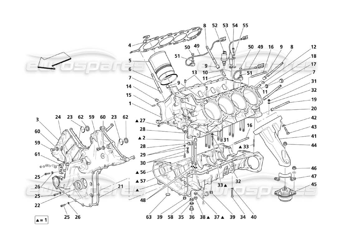 maserati qtp. (2003) 4.2 kurbelgehäuse-teilediagramm