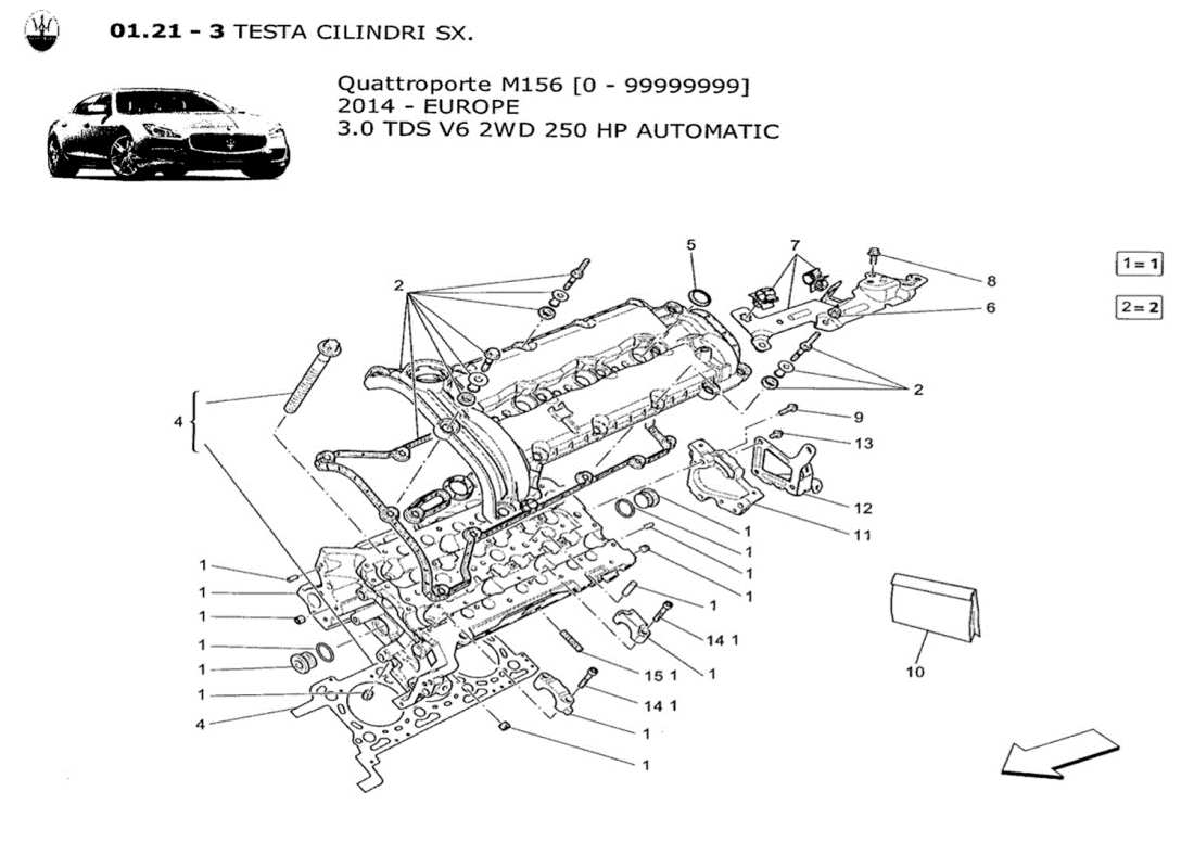 maserati qtp. v6 3.0 tds 250bhp 2014 teilediagramm für linken zylinderkopf