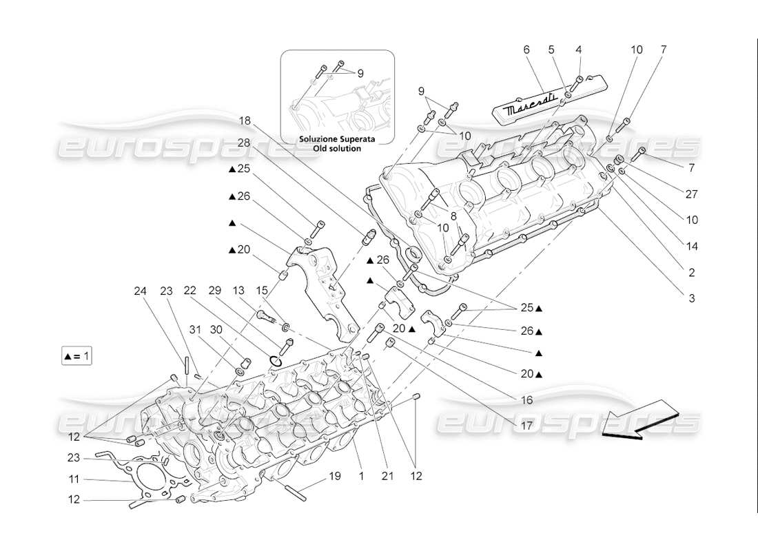 maserati qtp. (2006) 4.2 f1 teilediagramm für linken zylinderkopf