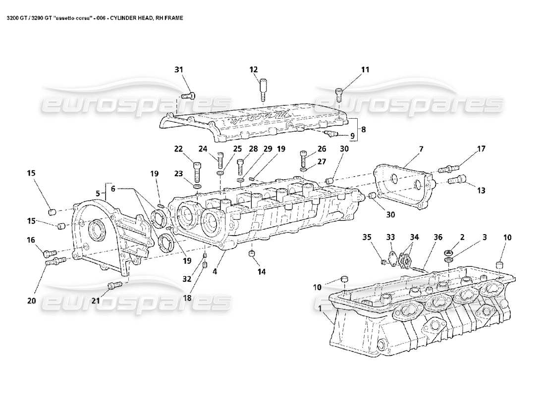 MASERATI 3200 GT/GTA/ASSETTO CORSA TEILEDIAGRAMM FÜR RECHTEN ZYLINDERKOPF maserati 3200 gt/gta/assetto corsa teilediagramm für rechten zylinderkopf