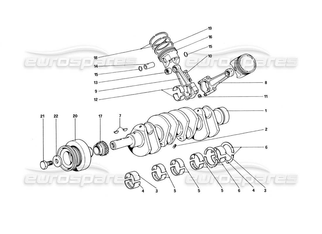 ferrari 328 (1985) kurbelwelle - pleuelstangen und kolben - teilediagramm