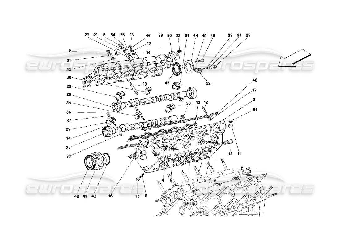 ferrari 348 (2.7 motronic) teilediagramm für rechten zylinderkopf
