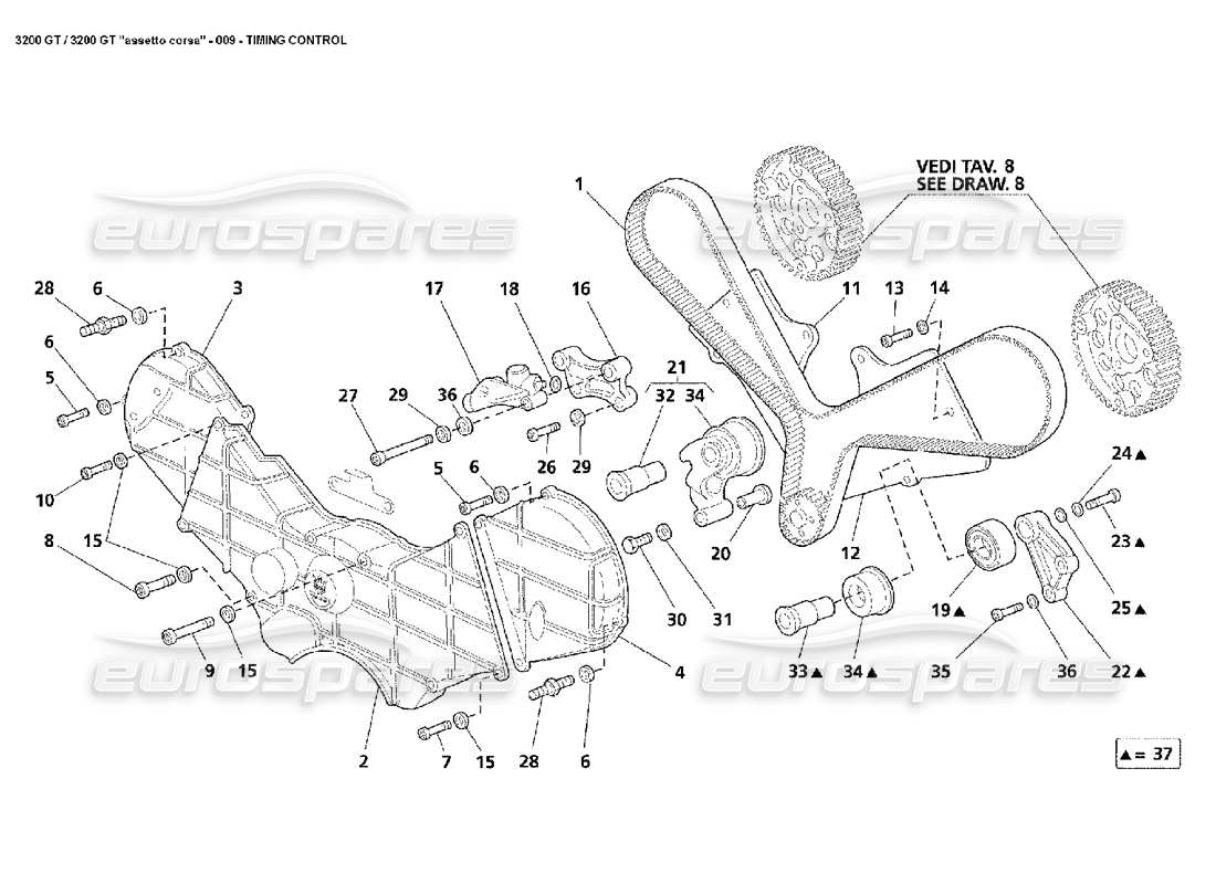 MASERATI 3200 GT/GTA/ASSETTO CORSA TEILEDIAGRAMM DER ZEITSTEUERUNG maserati 3200 gt/gta/assetto corsa teilediagramm der zeitsteuerung