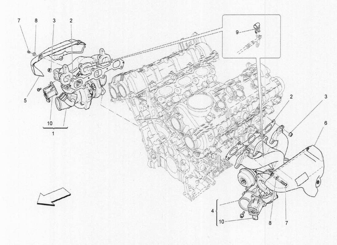 maserati qtp. v6 3.0 bt 410bhp 2015 teilediagramm des turboladersystems