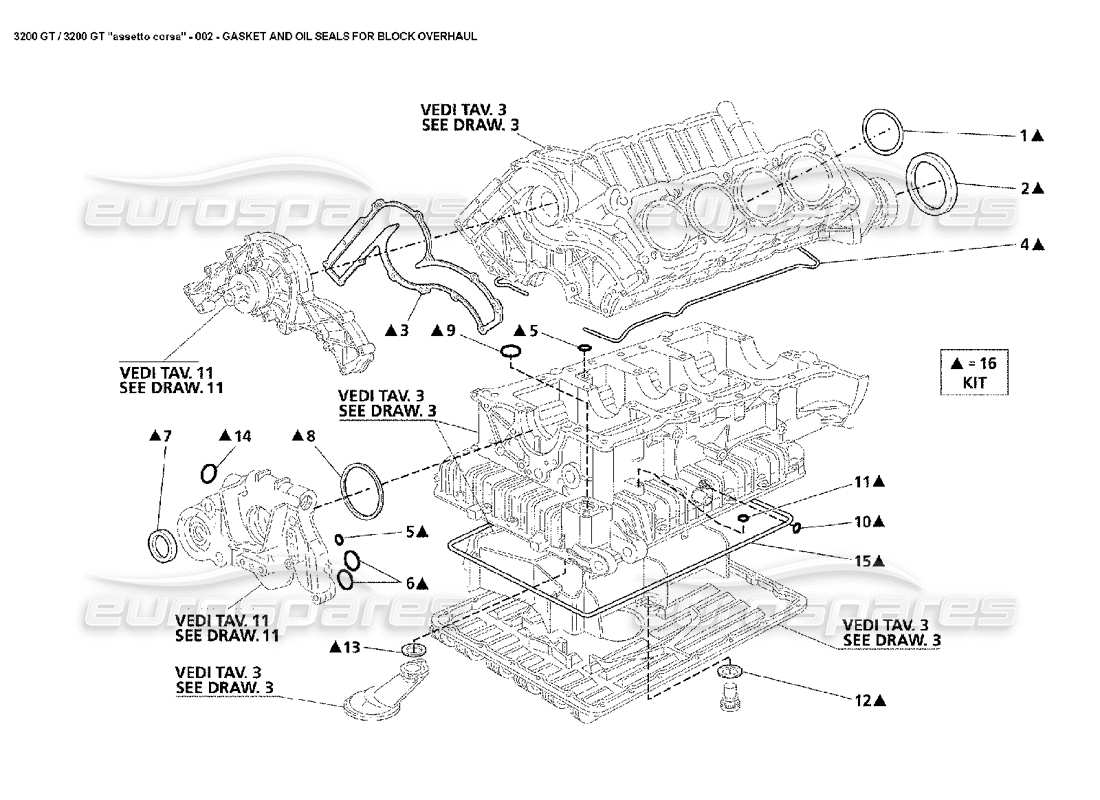 MASERATI 3200 GT/GTA/ASSETTO CORSA DICHTUNGEN UND DICHTUNGSRINGE: BLOCKTEILEDIAGRAMM maserati 3200 gt/gta/assetto corsa dichtungen und dichtungsringe: blockteilediagramm