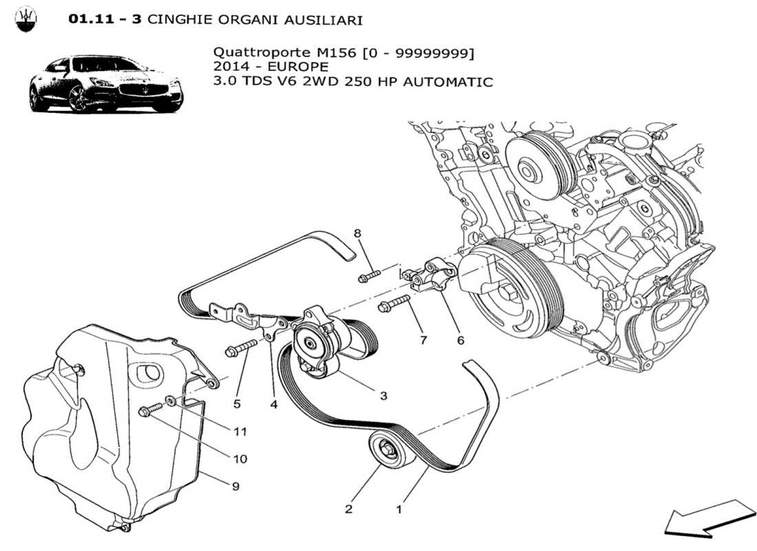 maserati qtp. v6 3.0 tds 250bhp 2014 zusatzgeräteriemen ersatzteildiagramm