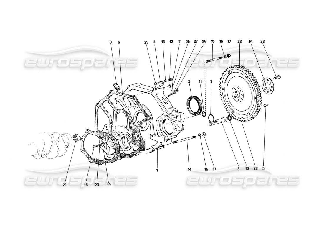 ferrari 328 (1985) schwungrad und kupplungsgehäuse-distanzstück teilediagramm