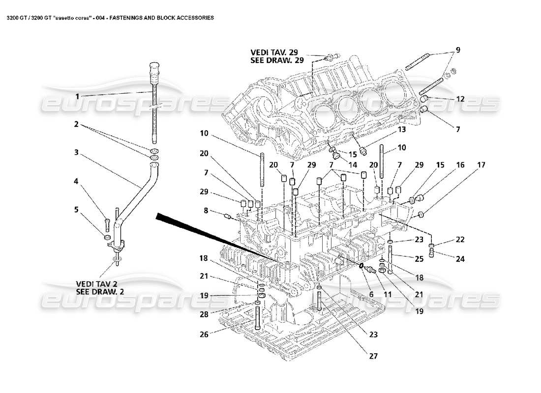 MASERATI 3200 GT/GTA/ASSETTO CORSA BEFESTIGUNGS- UND BLOCKZUBEHÖRTEILDIAGRAMM maserati 3200 gt/gta/assetto corsa befestigungs- und blockzubehörteildiagramm
