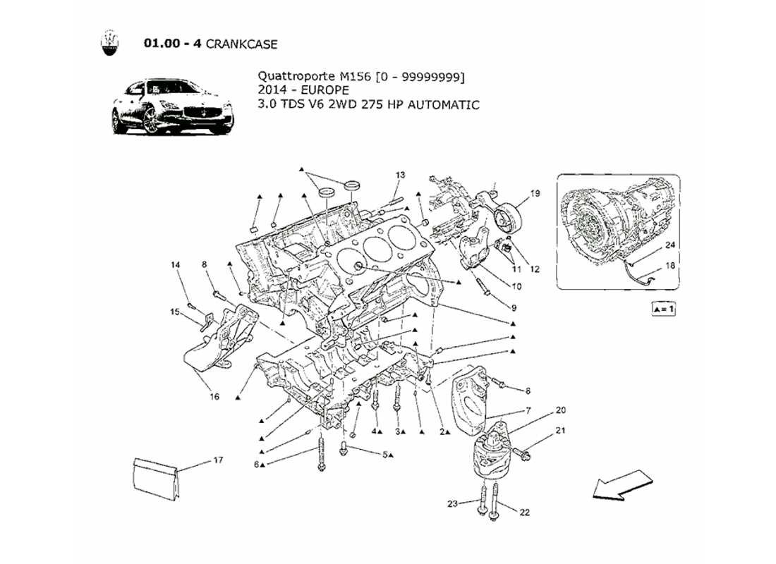 MASERATI QTP. V6 3.0 TDS 275BHP 2014 KURBELGEHÄUSE-TEILEDIAGRAMM maserati qtp. v6 3.0 tds 275bhp 2014 kurbelgehäuse-teilediagramm