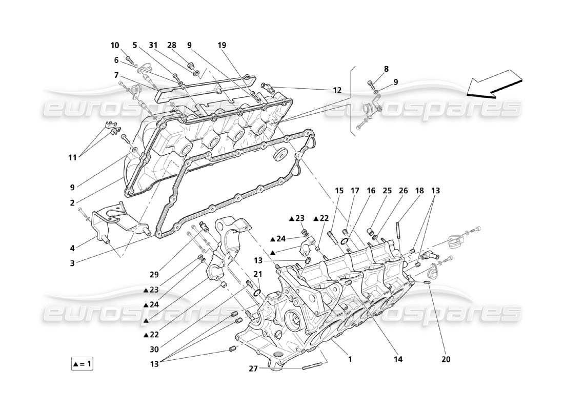 maserati qtp. (2003) 4.2 teilediagramm für rechten zylinderkopf