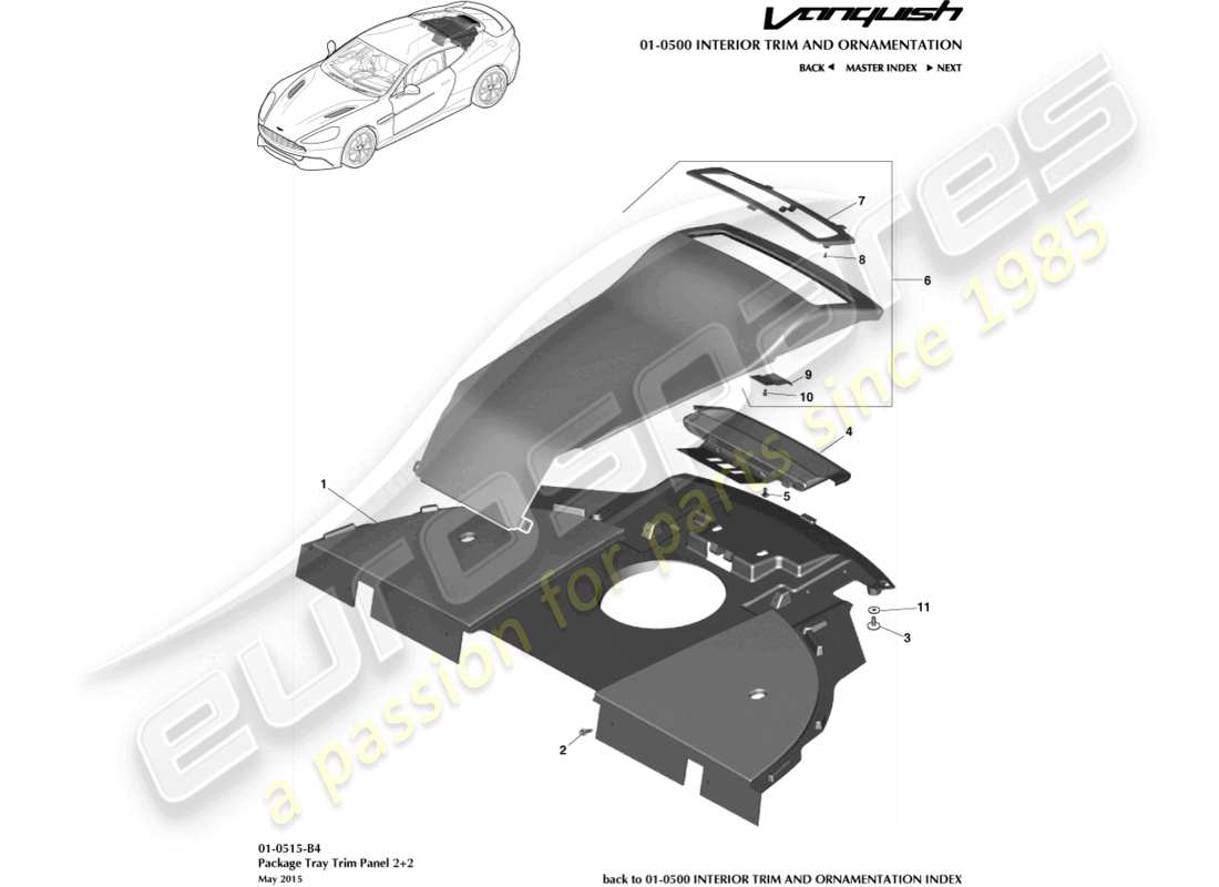 aston martin vanquish (2018) zierblende für gepäckraumabdeckung, 2+2 coupé-ersatzteildiagramm