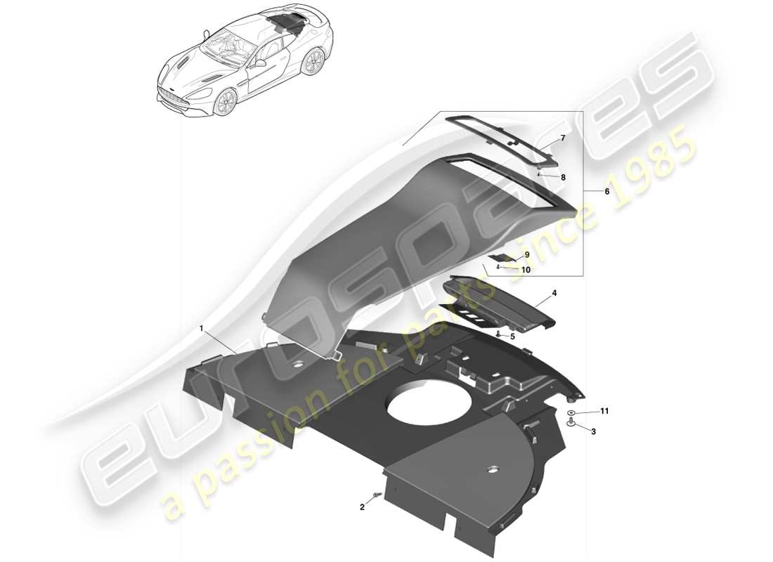 aston martin vanquish (2013) zierblende für gepäckraumabdeckung, 2+2 coupé-ersatzteildiagramm