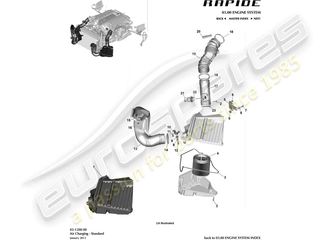 aston martin rapide (2011) teilediagramm für die luftaufladung