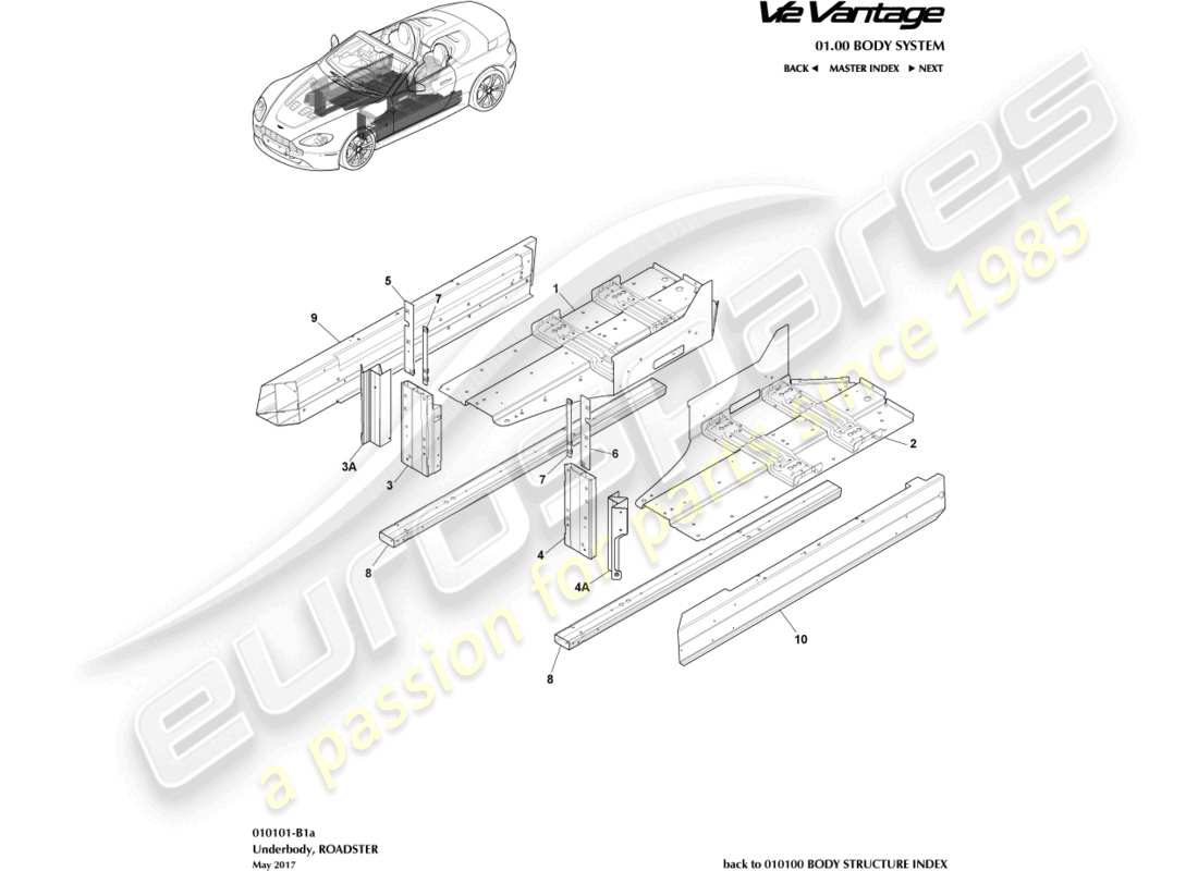 aston martin v12 vantage (2013) unterboden, roadster-teilediagramm