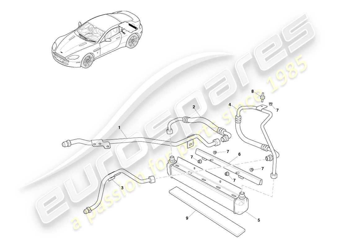 aston martin v8 vantage (2005) getriebekühler, gt8 ersatzteildiagramm