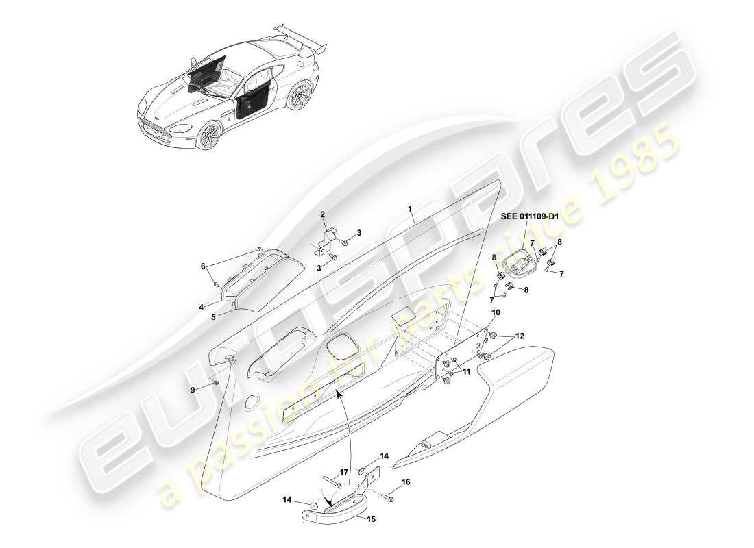aston martin v8 vantage (2007) türverkleidung, gt8 teilediagramm