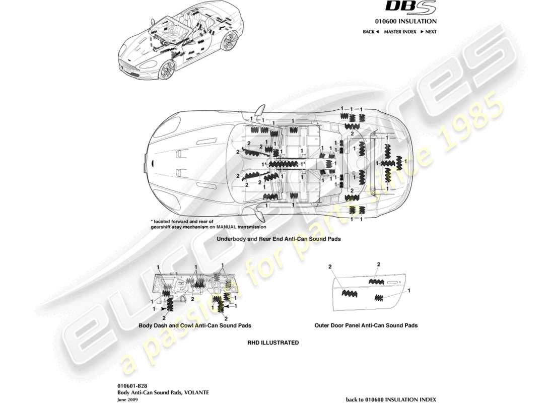 aston martin dbs (2014) anti-can-sound-pads, volante-teilediagramm