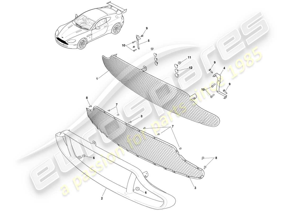 aston martin v8 vantage (2005) kühlergrill, gt8 & v8 18my teilediagramm