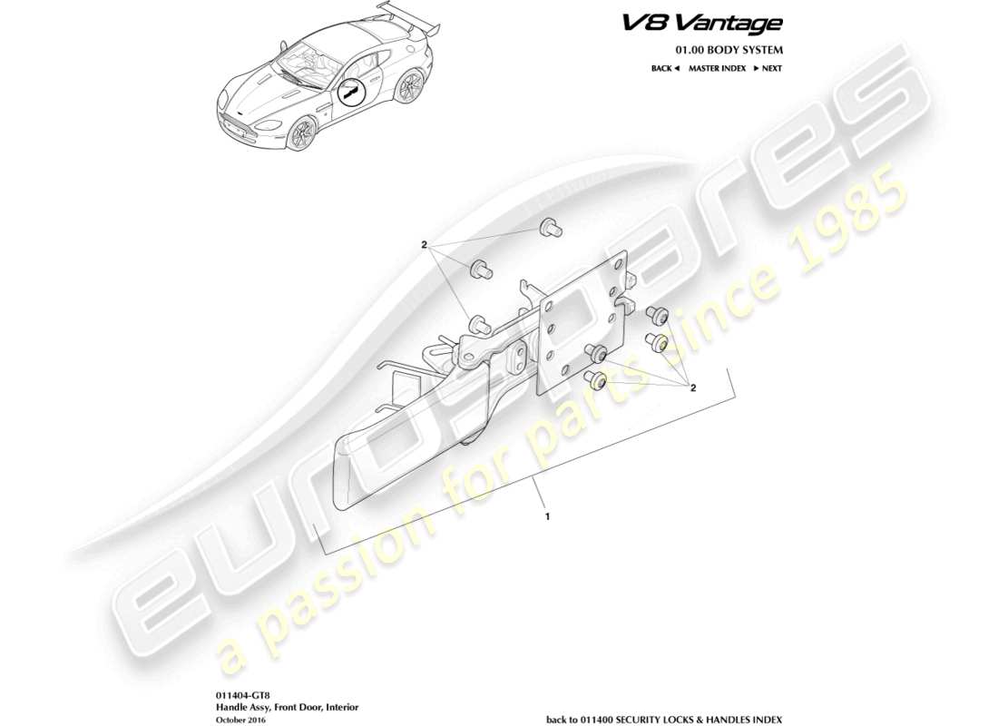 aston martin v8 vantage (2010) griffbaugruppe, gt8 ersatzteildiagramm