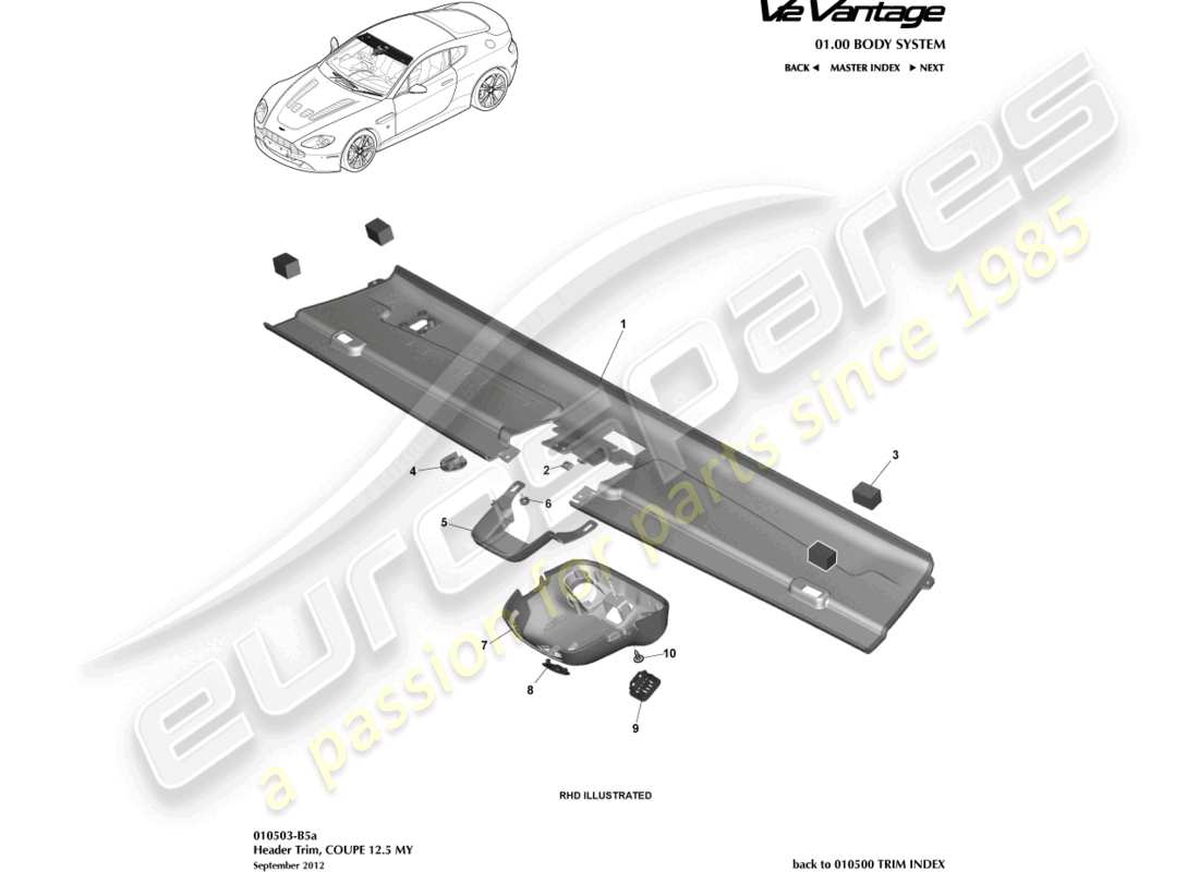 aston martin v12 vantage (2012) krümmerverkleidung, coupé 12.5my ersatzteildiagramm