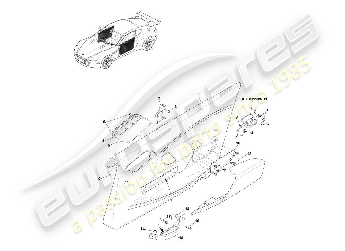 aston martin v8 vantage (2005) türverkleidung, gt8 teilediagramm