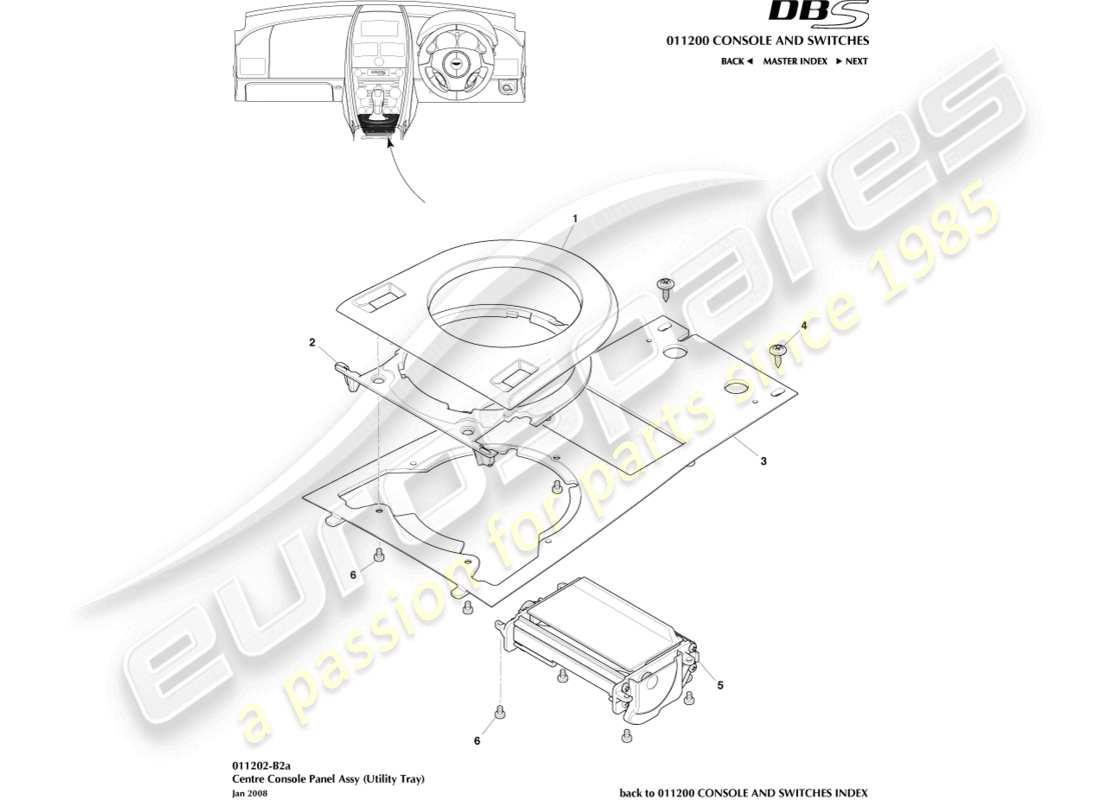 aston martin dbs (2009) teilediagramm für allzweckablage