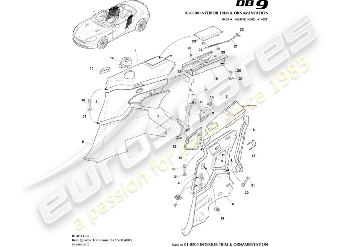 aston martin db9 (2014) hintere seitenverkleidung, 2+2 volante-ersatzteildiagramm