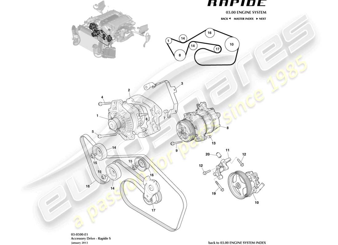 aston martin rapide (2013) teilediagramm für zusatzantrieb
