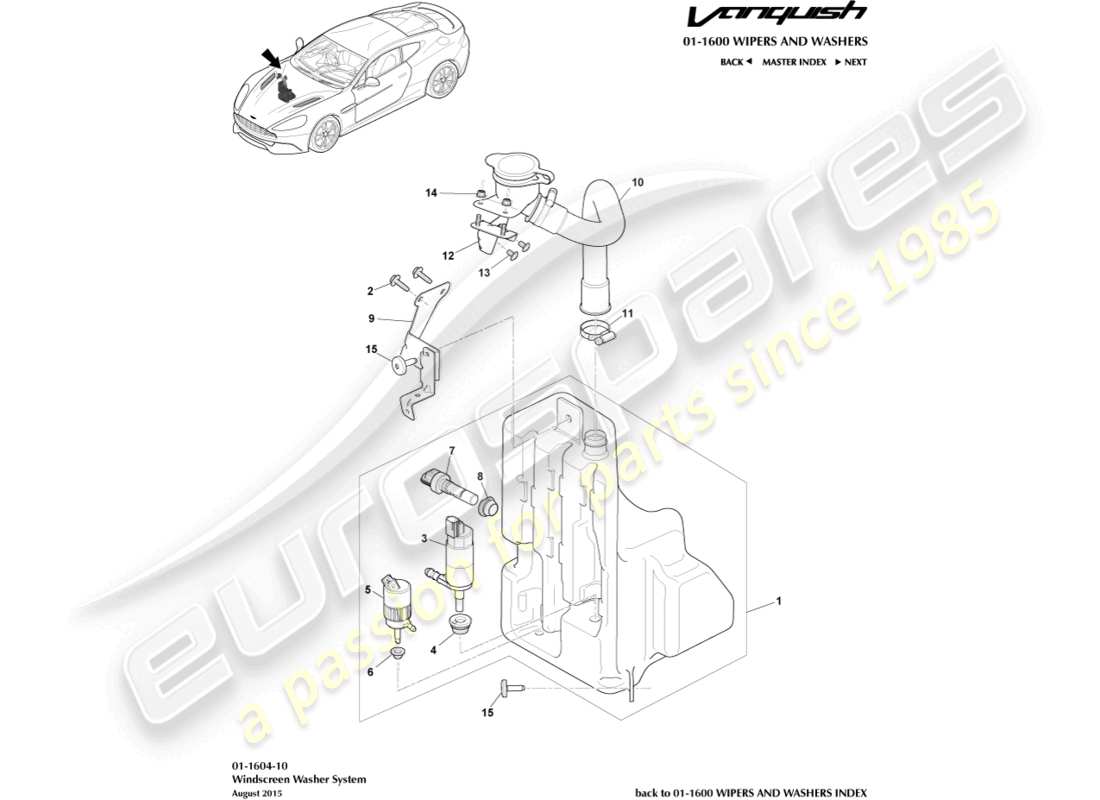 aston martin vanquish (2017) teilediagramm für scheibe
