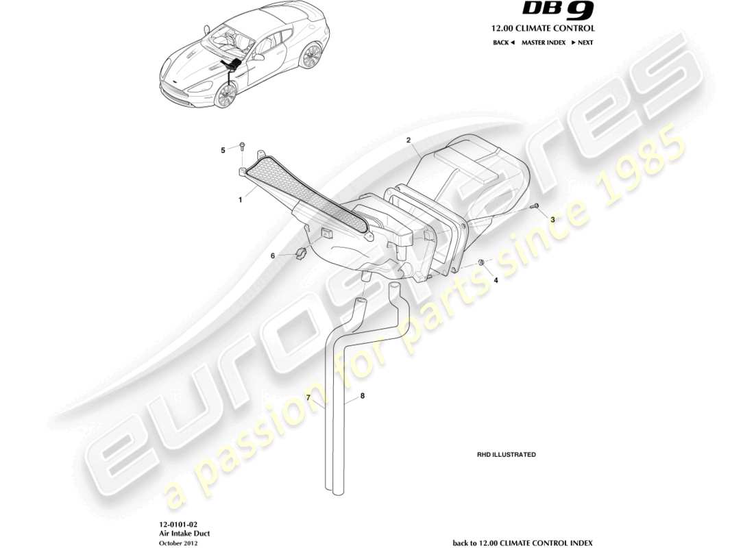 aston martin db9 (2017) teilediagramm der luftansaugkomponenten