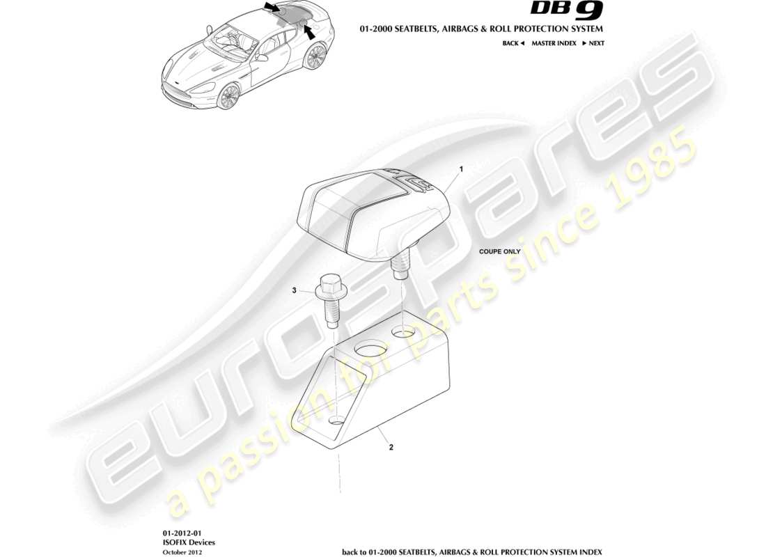 aston martin db9 (2017) teilediagramm für isofix-halterungen