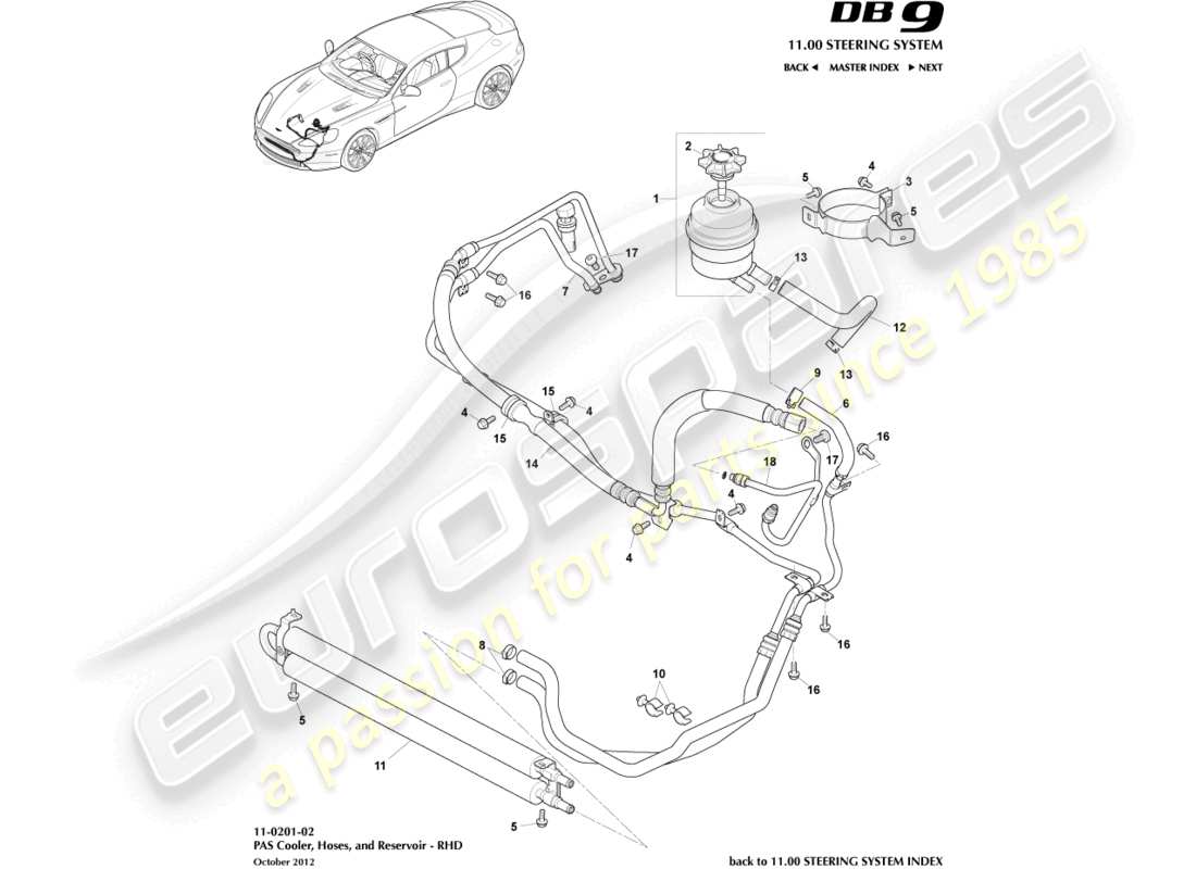 aston martin db9 (2017) pas-schläuche, rhd-ersatzteildiagramm
