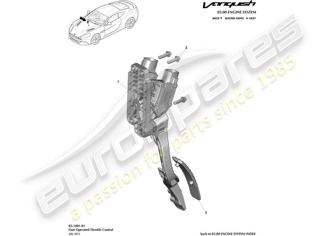 aston martin vanquish (2015) teilediagramm der drosselklappensteuerung