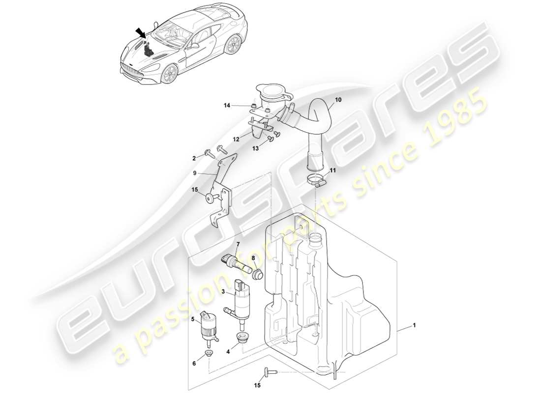 aston martin vanquish (2013) teilediagramm für scheibe