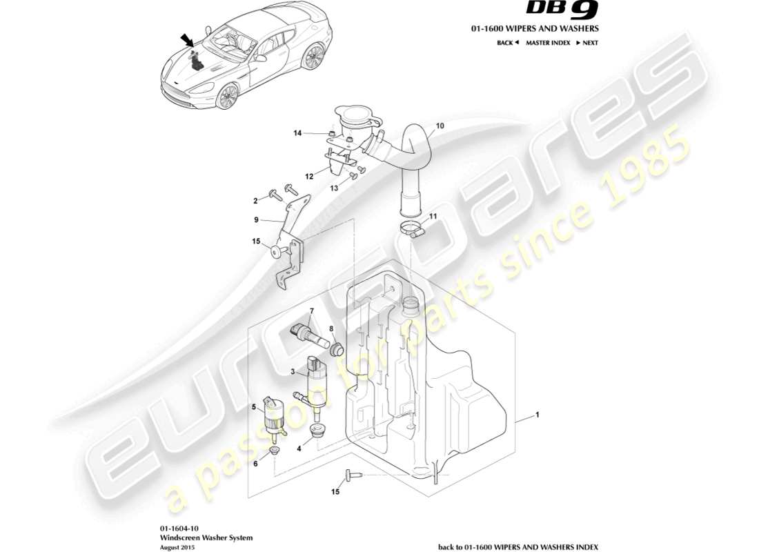 aston martin db9 (2015) teilediagramm für scheibe