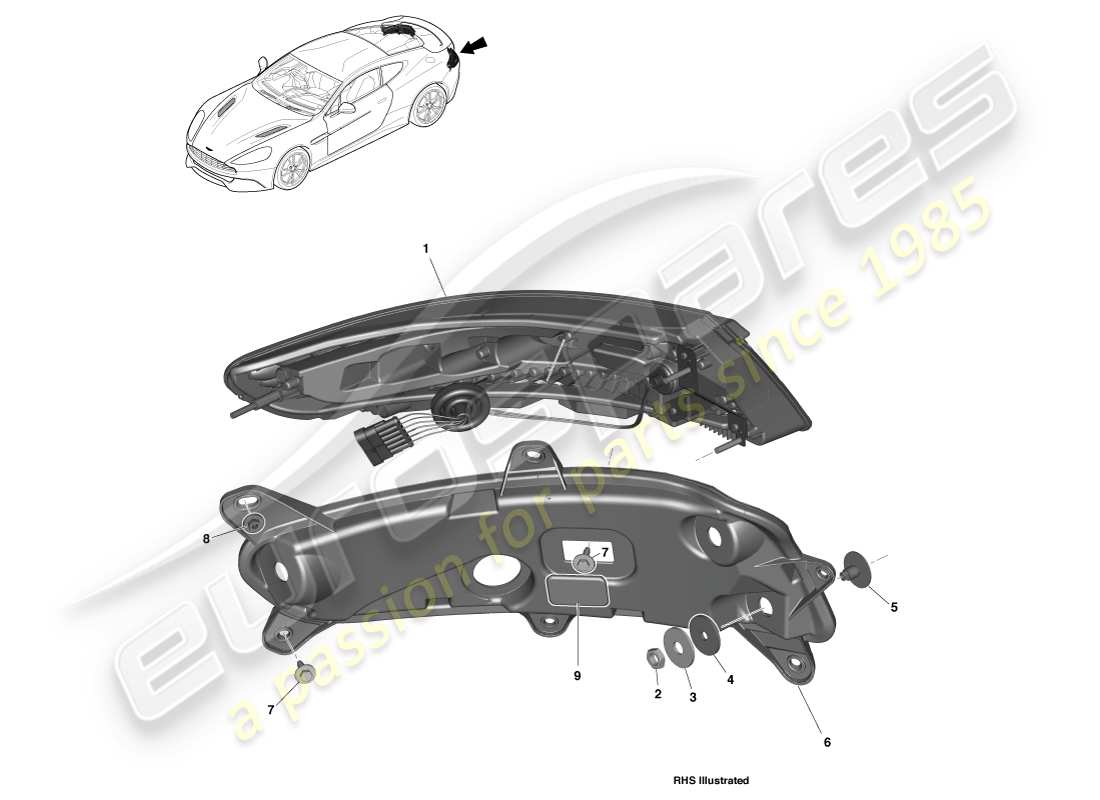 aston martin vanquish (2014) teilediagramm für rückleuchten
