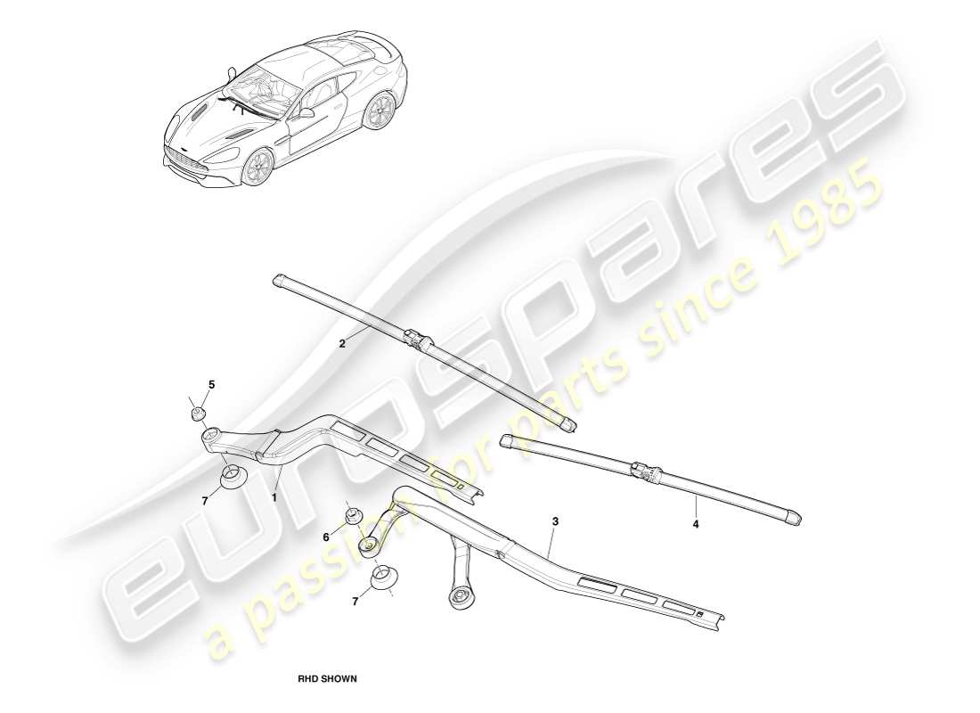 aston martin vanquish (2013) teilediagramm der wischerblattbaugruppe