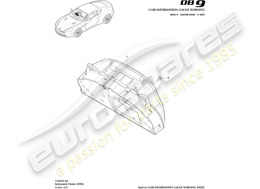 aston martin db9 (2017) instrumentenkombination ersatzteildiagramm