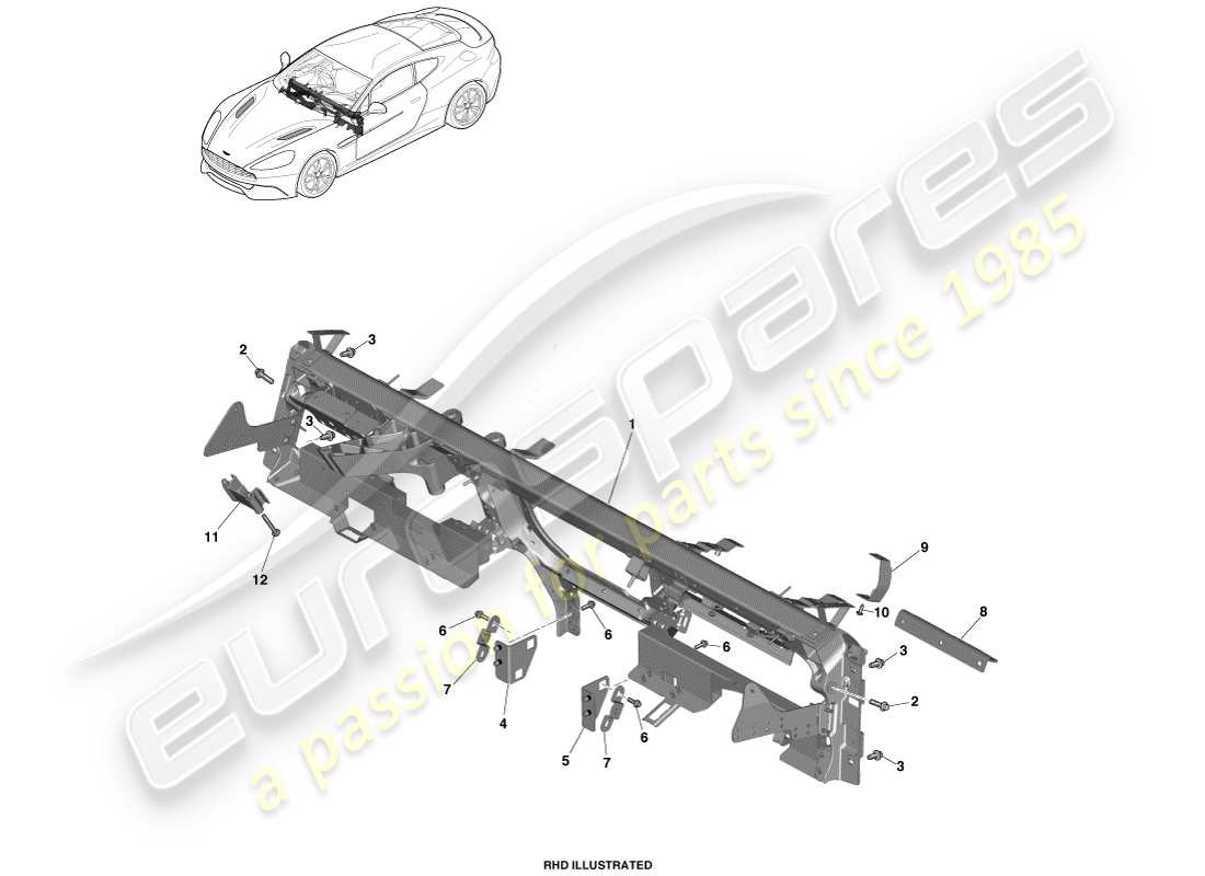 aston martin vanquish (2014) ip-querträger-teilediagramm