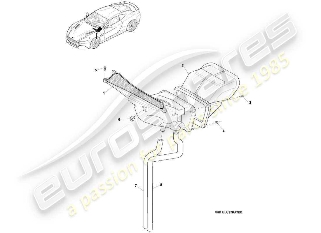 aston martin vanquish (2014) teilediagramm der luftansaugkomponenten
