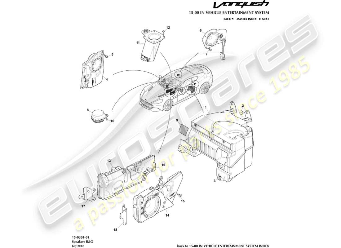 aston martin vanquish (2017) lautsprecher, b&o-teilediagramm
